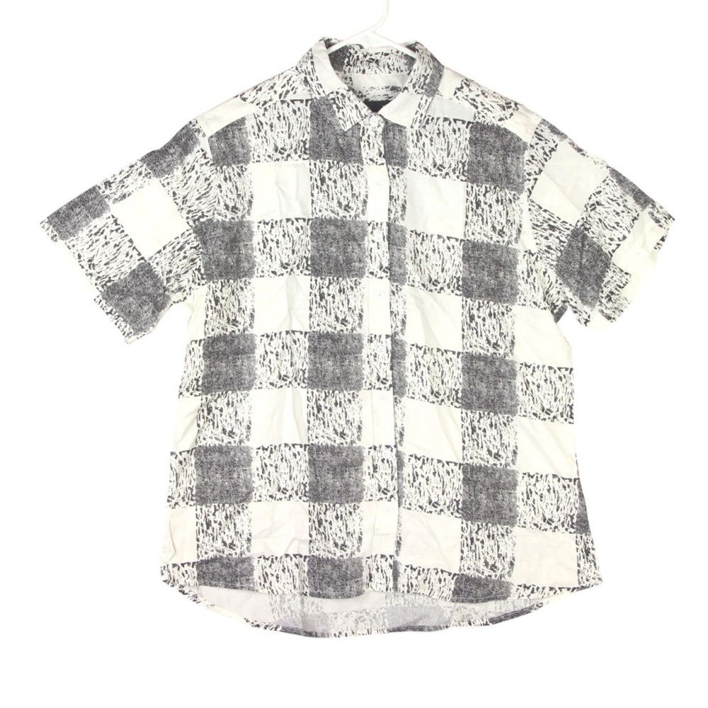 Wildfang Black and White Checker Short Sleeve Button-Up Blouse